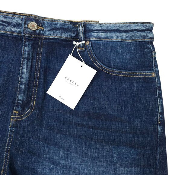 KanCan Denim Shorts Womens Size 3XL High Rise Dark Wash Stretch Frayed Hem NEW - Picture 11 of 16